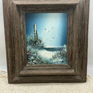 Vintage K. Beiber Original Signed Oil Painting Framed 15.5 X 17.5" Beach Ocean